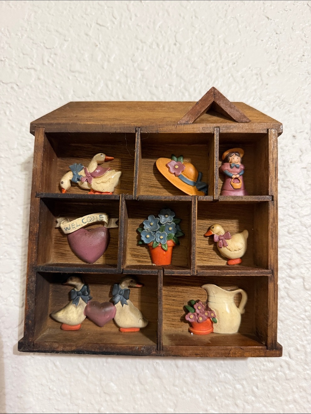 Vintage Handmade Miniature Trinket Shelf Duck Decor